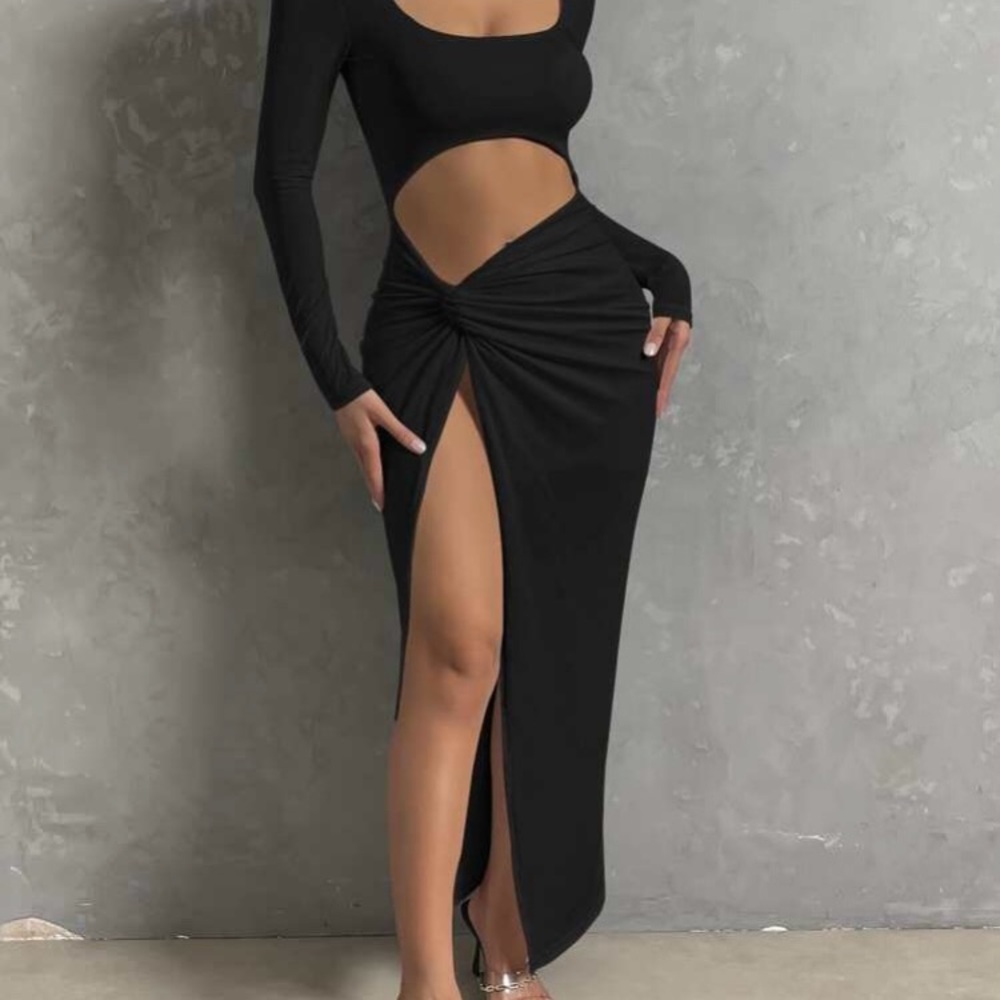 Elegant Black Cut-Out Maxi Dress